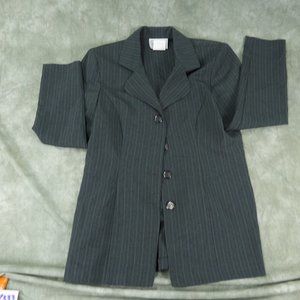 EUC DBY Ltd. VINTAGE Striped Gray SUIT JACKET Padded Shoulders Size 9/10 s1-8337